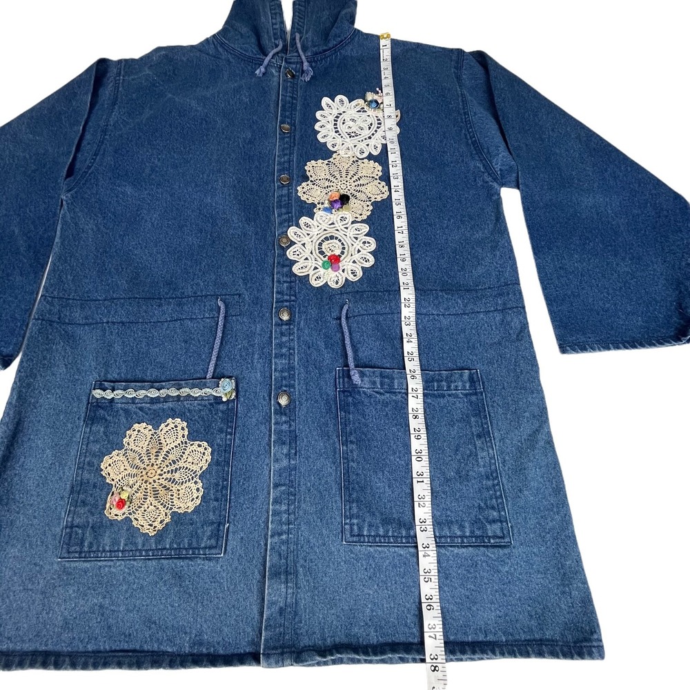 UNI‎ Code Denim Boho Whimsical Artsy Retro Embroidered Grandma Jacket Women Big - Picture 7 of 10